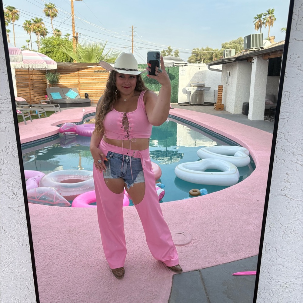 Pink Lace-Up Crop Tank